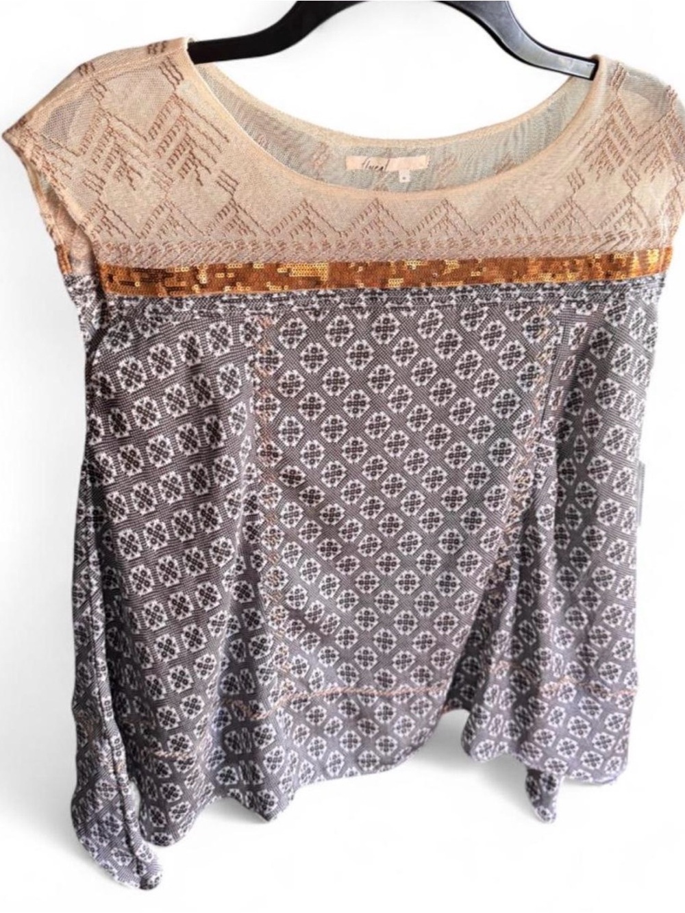 Anthropologie Floreat Sequin Trim Handkerchief Hem Boho Tunic Top XS